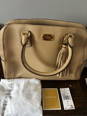 Michael Kors Tan Pebble Leather Satchel with Tassel